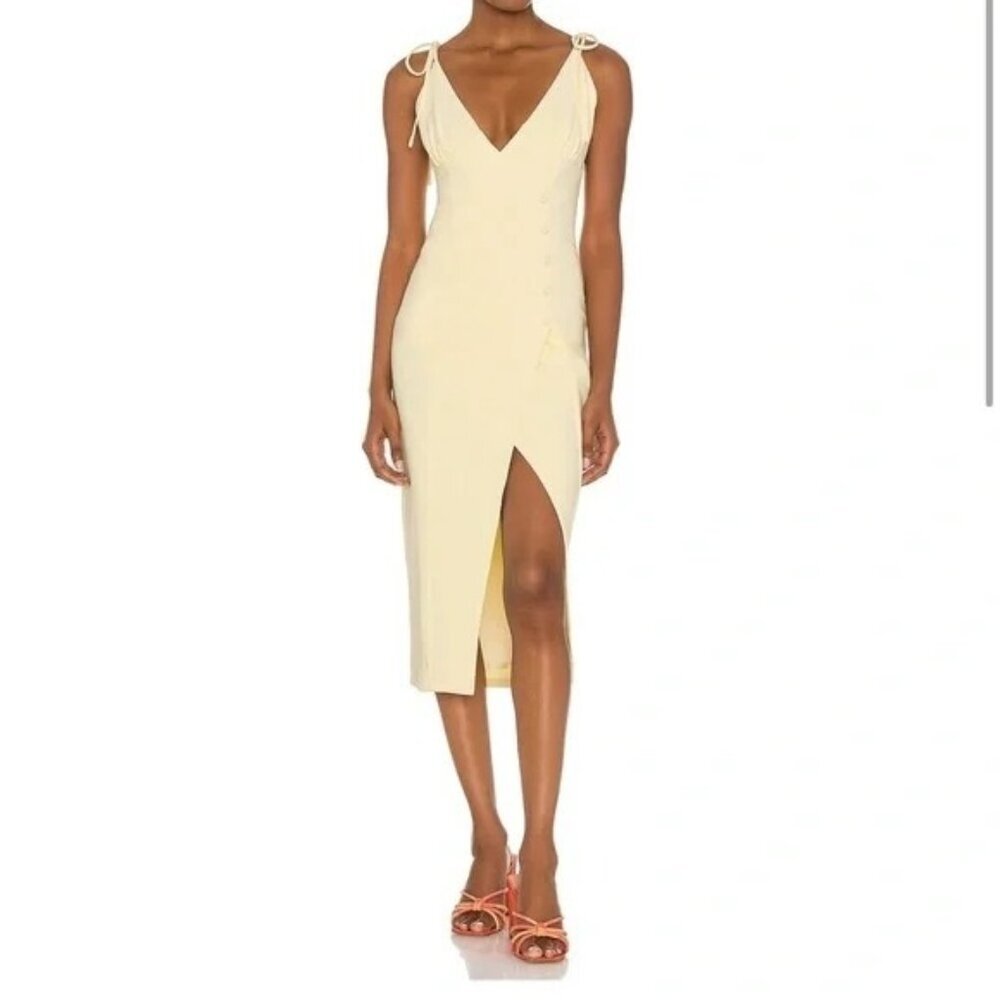 Revolve Camila Coelho Aaliyah Sleeveless Midi‎ Dress Butter Yellow Stretch US -S